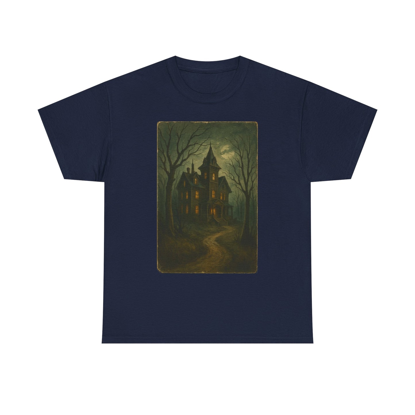 Spooky Postcard Tee – Vintage Halloween Haunted Scene Creepy Paranormal