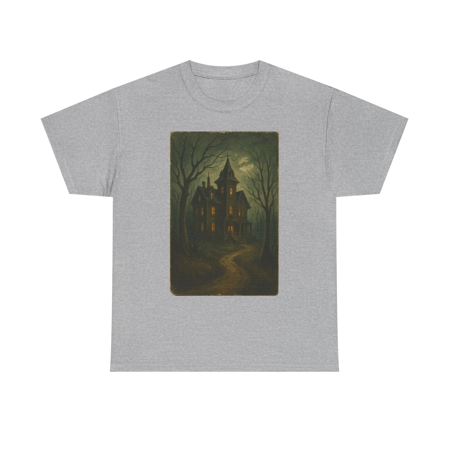 Spooky Postcard Tee – Vintage Halloween Haunted Scene Creepy Paranormal