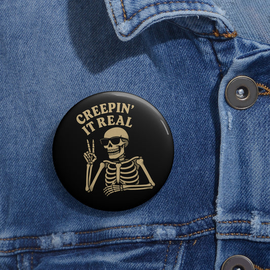 Creepin’ It Real Skeleton Button – Paranormal Flair Pin