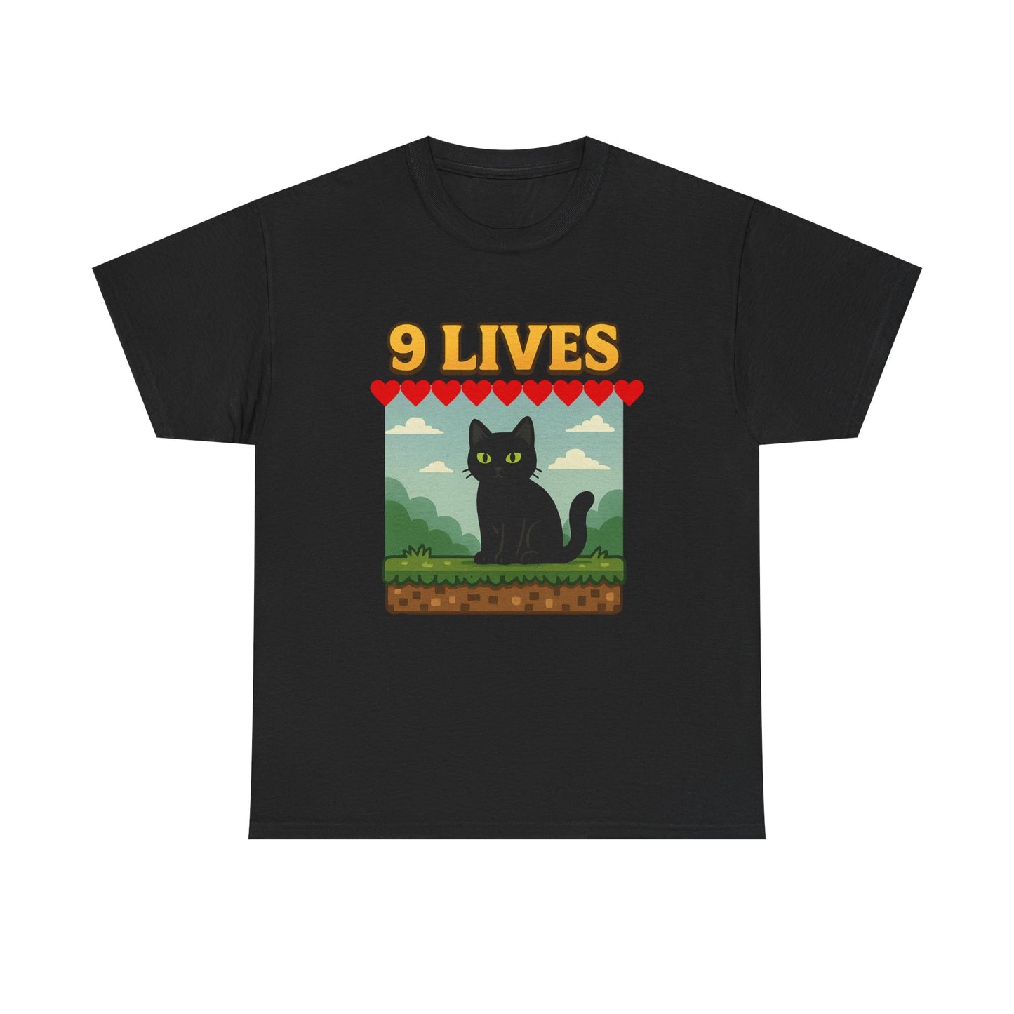 9 Lives Tee – Funny Black Cat Paranormal Video Game Tee