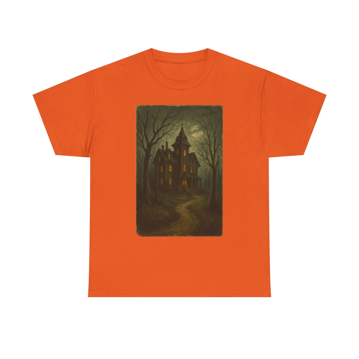 Spooky Postcard Tee – Vintage Halloween Haunted Scene Creepy Paranormal