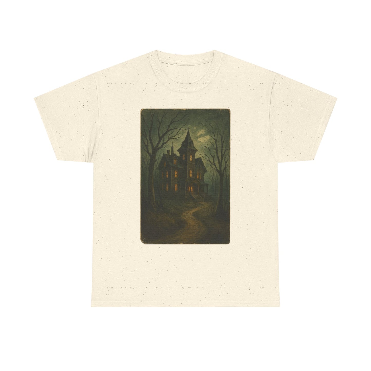Spooky Postcard Tee – Vintage Halloween Haunted Scene Creepy Paranormal