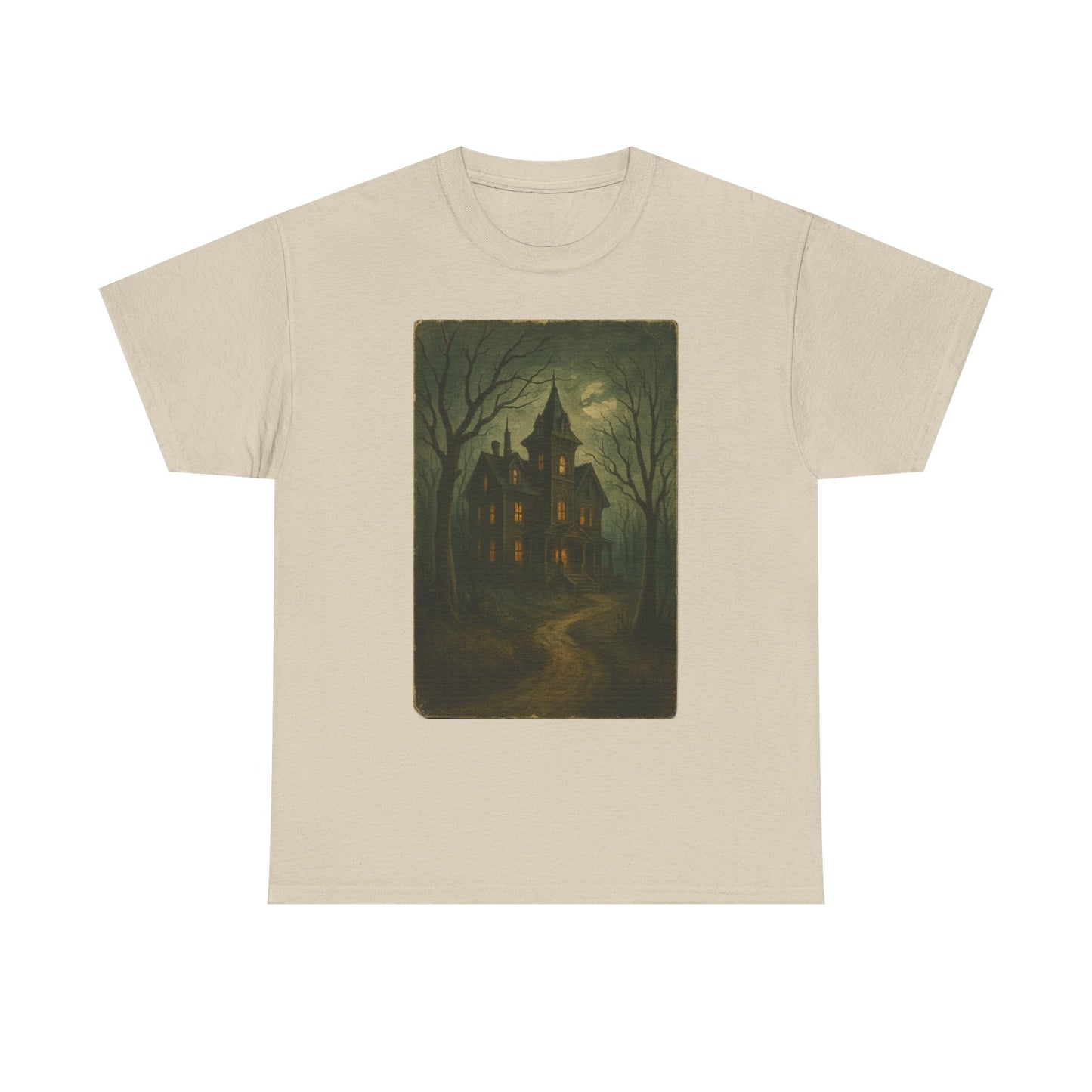 Spooky Postcard Tee – Vintage Halloween Haunted Scene Creepy Paranormal
