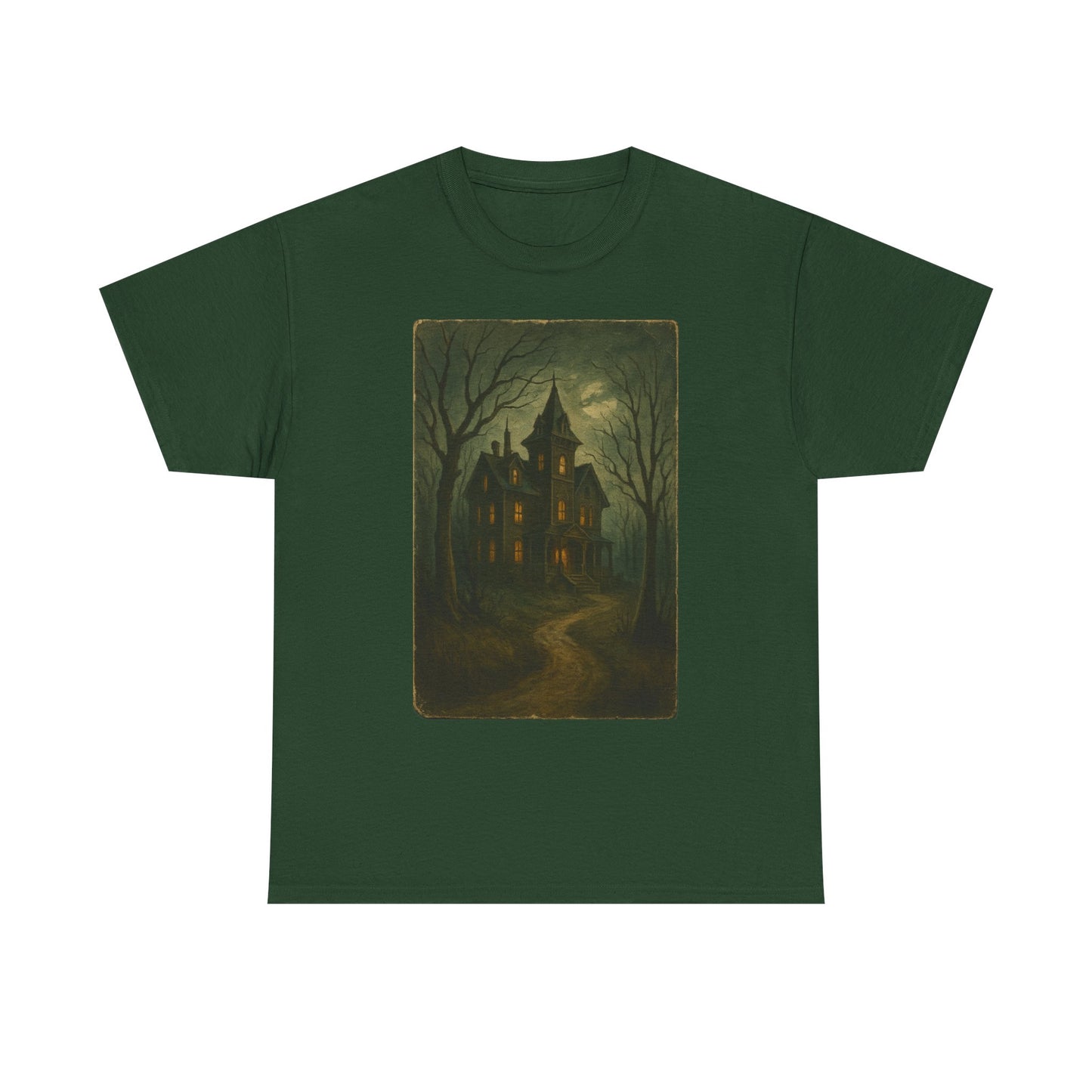 Spooky Postcard Tee – Vintage Halloween Haunted Scene Creepy Paranormal