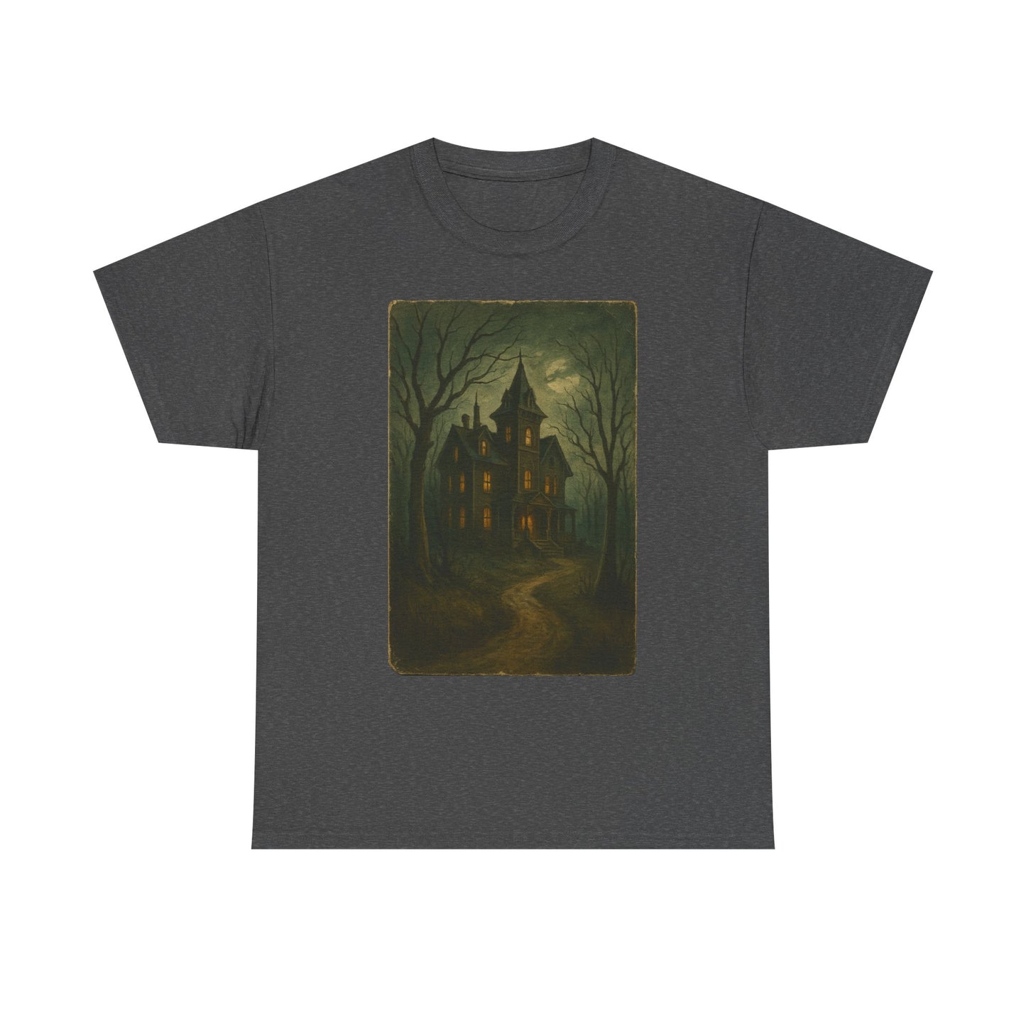 Spooky Postcard Tee – Vintage Halloween Haunted Scene Creepy Paranormal