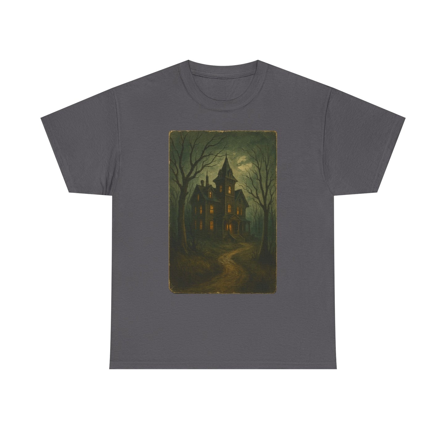 Spooky Postcard Tee – Vintage Halloween Haunted Scene Creepy Paranormal