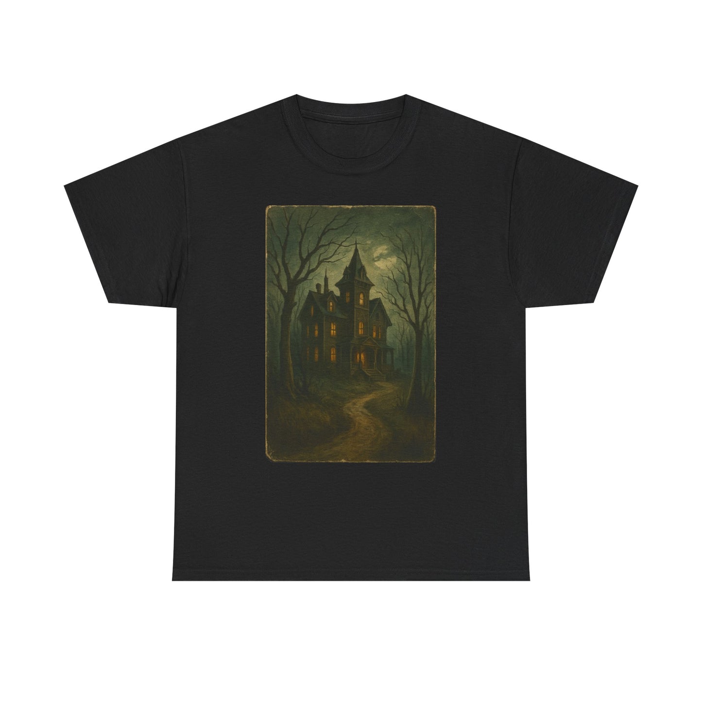 Spooky Postcard Tee – Vintage Halloween Haunted Scene Creepy Paranormal