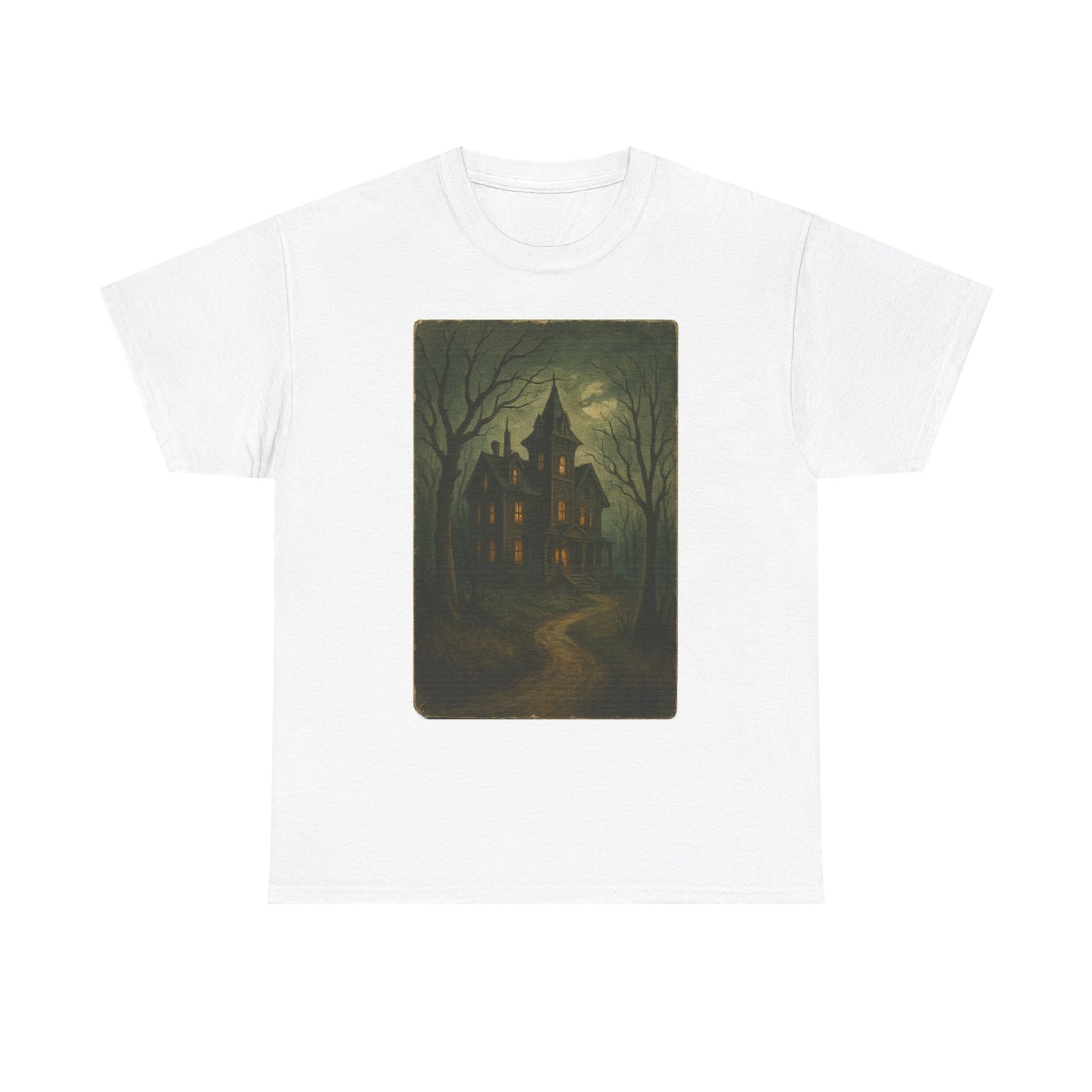 Spooky Postcard Tee – Vintage Halloween Haunted Scene Creepy Paranormal