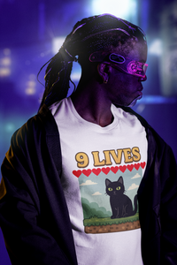 9 Lives Tee – Funny Black Cat Paranormal Video Game Tee