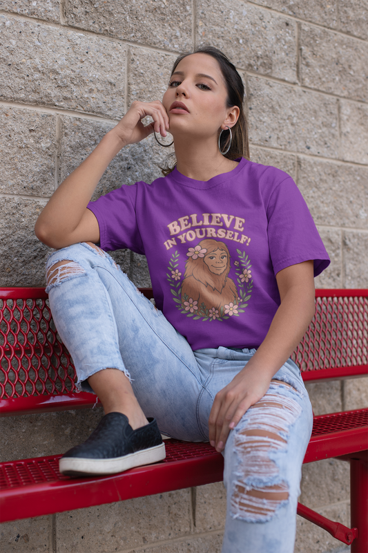 Believe in Yourself Tee – Feminine Bigfoot Cryptid T-Shirt